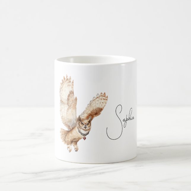 Cream Owl Heart Necklace Coffee Mug (Center)