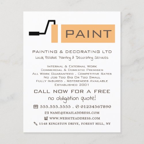 Cream Paint Roller Painter  Decorator Flyer