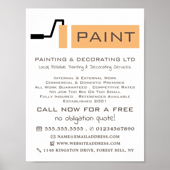 Cream Paint Roller, Painter & Decorator Poster (Front)