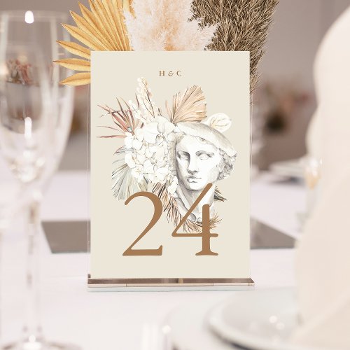 Cream Pampas Dried Grass Tropical Jungle Floral Table Number