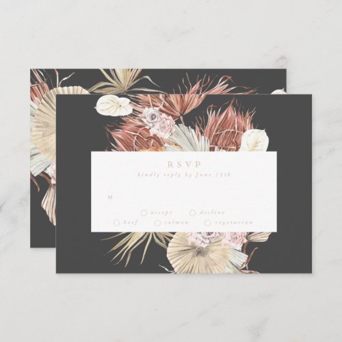 Cream Pampas Grass Floral Charcoal Jungle Wedding RSVP Card