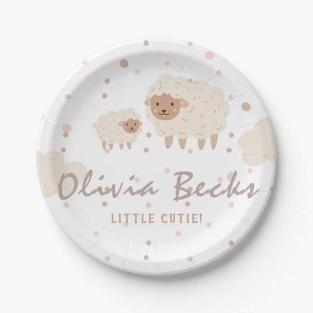 Cream Pastel Illustrative Baby Shower Paper Plates (Front)