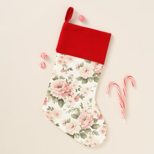 Cream pastel roses christmas stocking