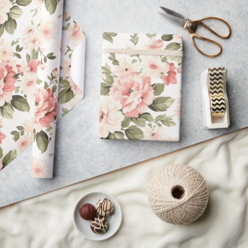 Cream pastel roses wrapping paper