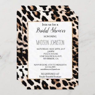 Cream Peach Black Leopard Animal  Invitation