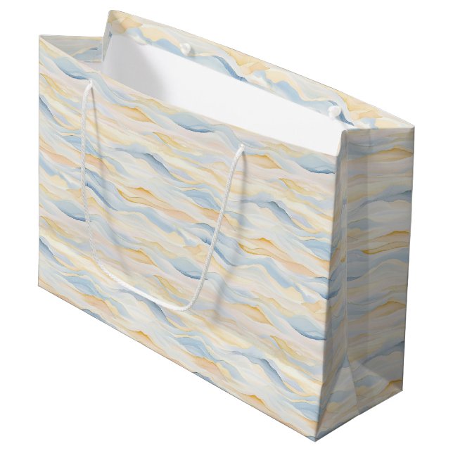 Cream Peach Blue Waves Baby Shower Large Gift Bag (Front Angled)
