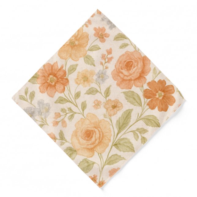 Cream & Peach Floral Pattern Bandana (Front)