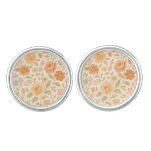 Cream & Peach Floral Pattern Cufflinks