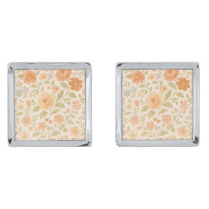 Cream & Peach Floral Pattern Cufflinks