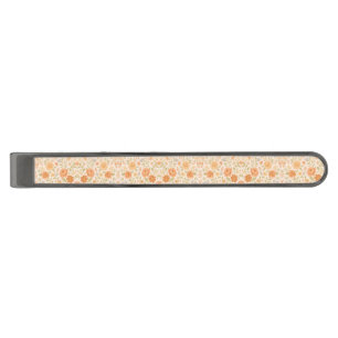 Cream & Peach Floral Pattern Gunmetal Finish Tie Bar