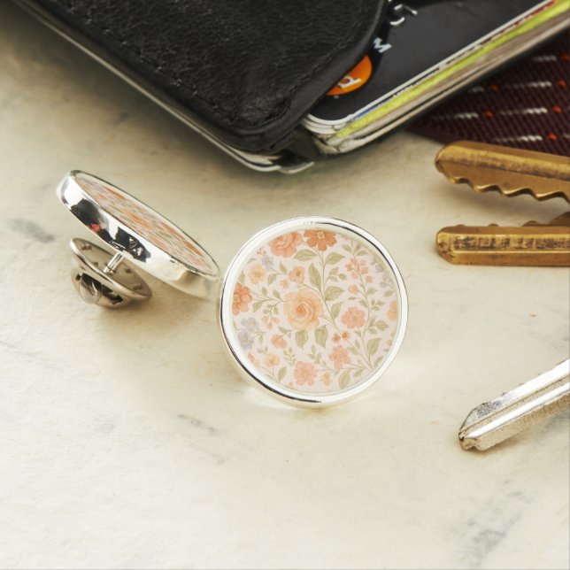 Cream & Peach Floral Pattern Lapel Pin (In Situ)