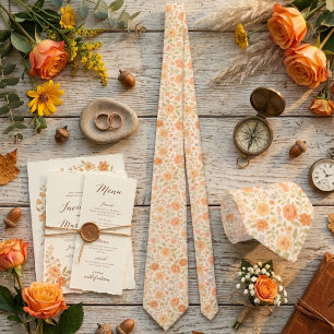 Cream & Peach Floral Pattern Neck Tie