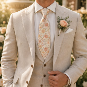 Cream & Peach Floral Pattern Neck Tie