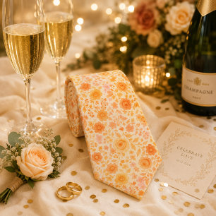 Cream & Peach Floral Pattern Neck Tie