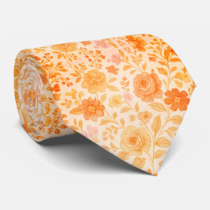 Cream & Peach Floral Pattern Neck Tie