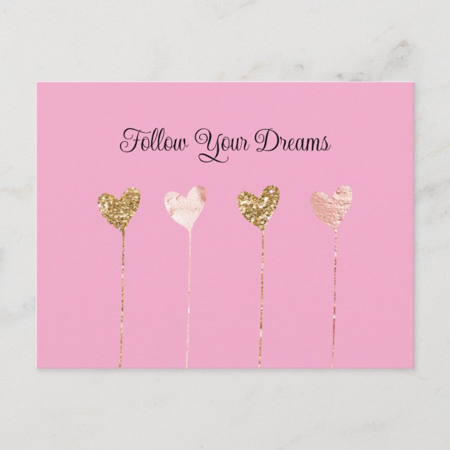 Cream Peach Gold Glitter Pink Glam Hearts Strings Postcard (Front)
