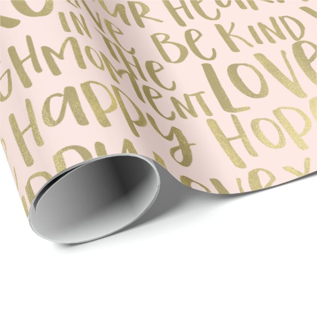 Cream Peach Gold Inspirational Words Wrapping Paper (Roll Corner)