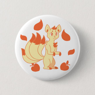 Cream peach kitsune in the autumn leaves button