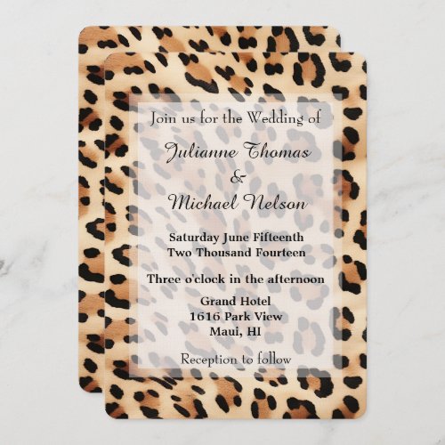 Cream Peach Leopard Animal Wedding  Invitation