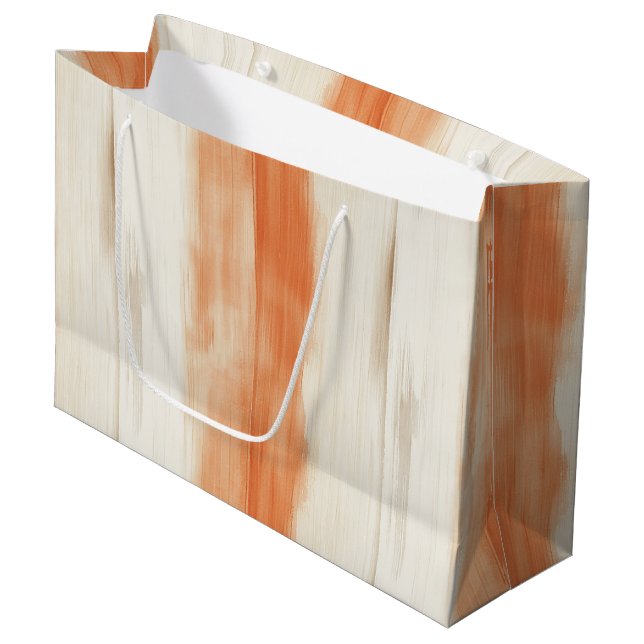 Cream Peach Orange Stripes Birthday Large Gift Bag (Front Angled)