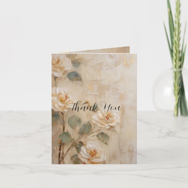 Cream Peach Rose Floral Thank You Card (Front)