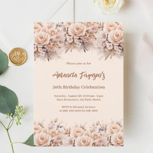 Cream peach rose gold florals luxury birthday invitation