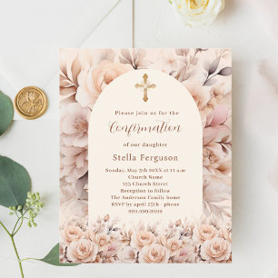 Cream peach roses arch Confirmation invitation