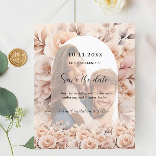 Cream peach roses photo arch wedding Save the Date Flyer
