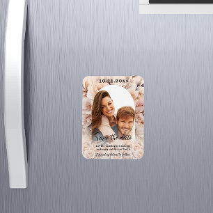Cream peach roses photo arch wedding Save the Date Magnet