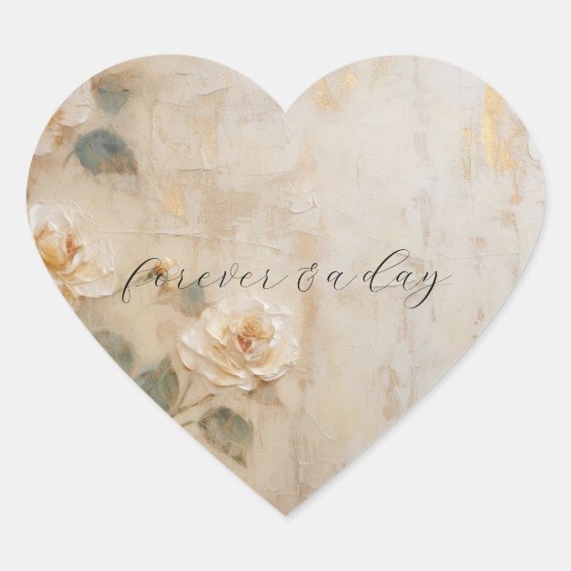 Cream Peach Roses Wedding Heart Sticker (Front)