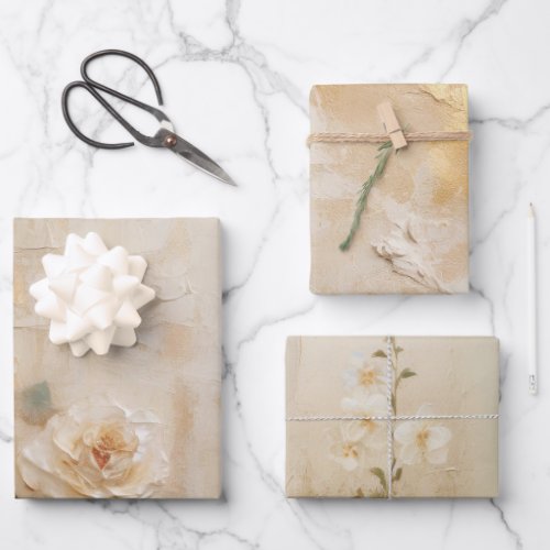 Cream Peach Roses Wedding Wrapping Paper Sheets