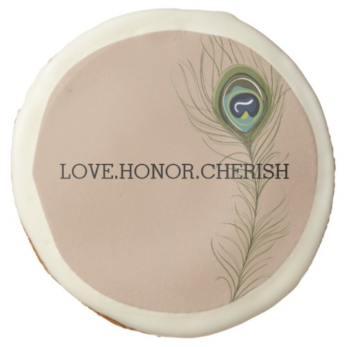 Cream Peacock Feather Love Honor Cherish Sugar Cookie