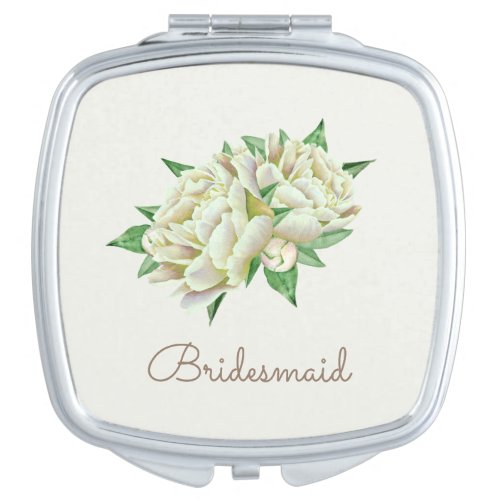 Cream Peonies Pretty Watercolor Compact Mirror