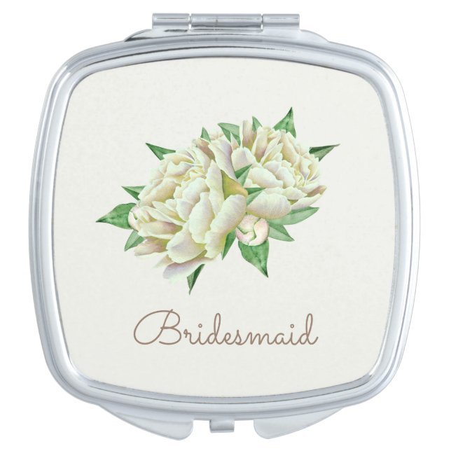 Cream Peonies Pretty Watercolor Compact Mirror (Front)