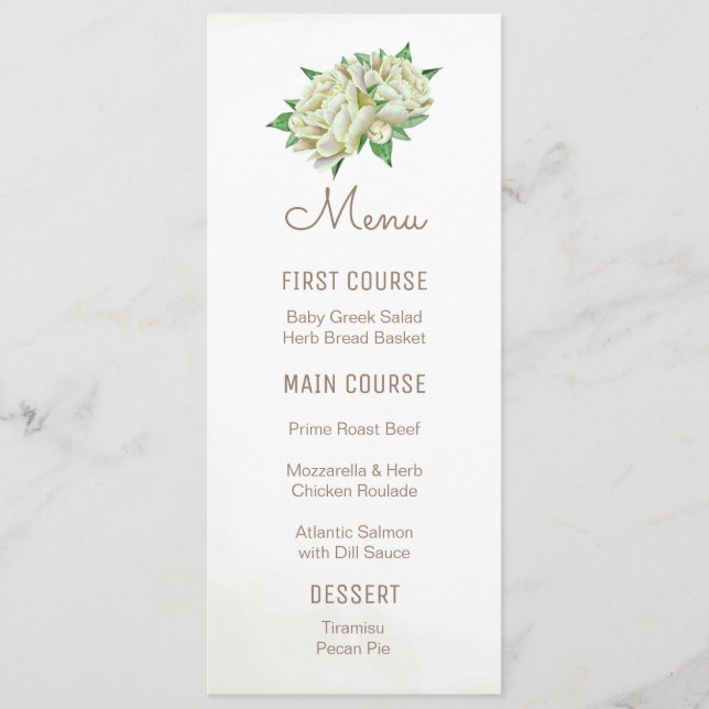 Cream Peonies Watercolor Flower Menus (Front)