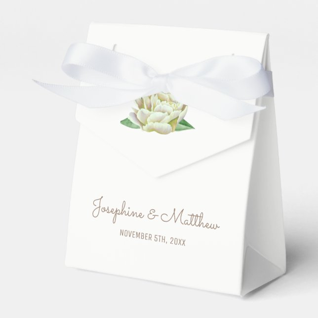 Cream Peonies Wedding Favor Boxes (Front Side)