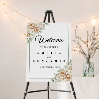 Cream Peony Floral Wedding Welcome Sign