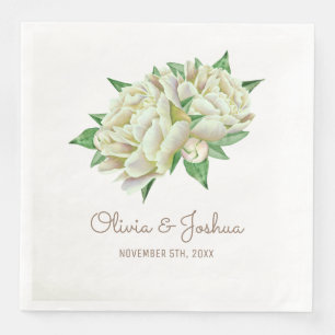 Cream Peony Watercolor Flower Wedding Paper Dinner Napkins