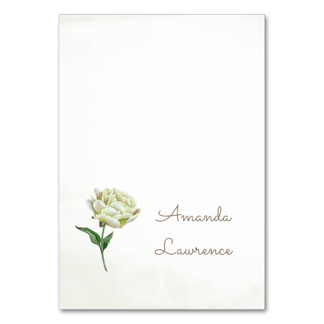 Cream Peony Watercolor Personalized Place Cards (Front)