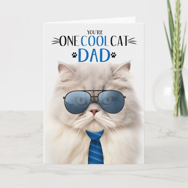 Cream Persian Cat Father's Day One Cool Cat Holiday Card (Front)