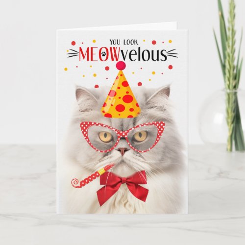 Cream Persian Cat MEOWvelous Birthday Card
