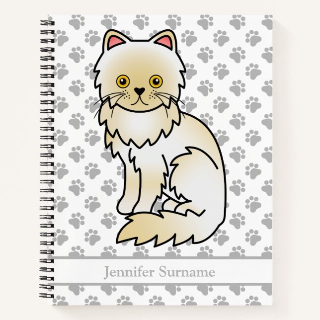 Cream Persian Cute Cartoon Cat & Custom Text Notebook (Front)