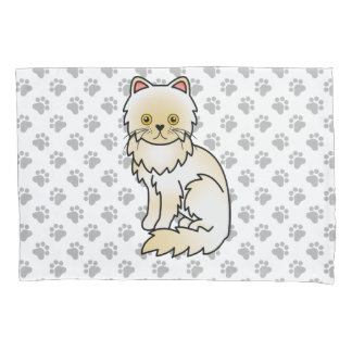 Cream Persian Cute Cartoon Cat &amp; Paws Pillow Case