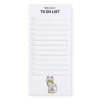Cream Persian Cute Cartoon Cat To Do List &amp; Name Magnetic Notepad