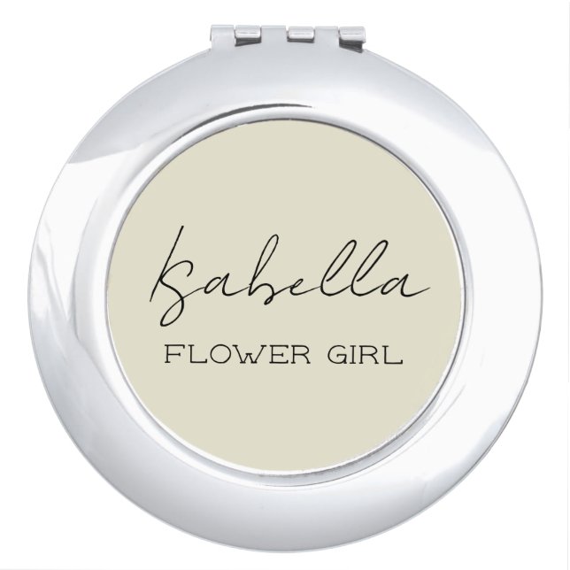 Cream Personalized Flower Girl Compact Mirror (Front)