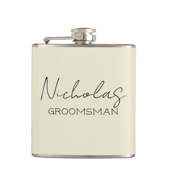 Cream Personalized Groomsman Flask (Front)