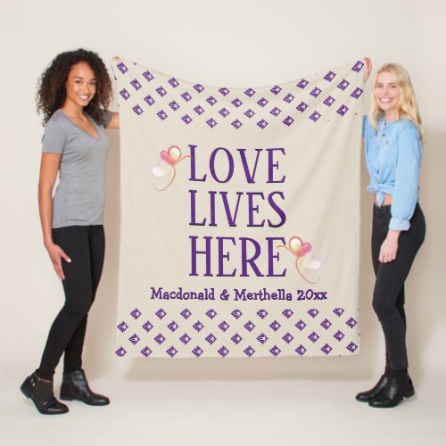 CREAM  Personalized  LOVE LIVES HERE Keepsake Fleece Blanket