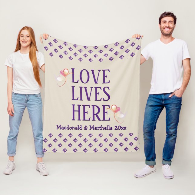 CREAM | Personalized | LOVE LIVES HERE Keepsake Fleece Blanket (In Situ)