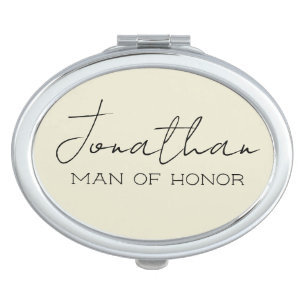 Cream Personalized Man of Honor Compact Mirror
