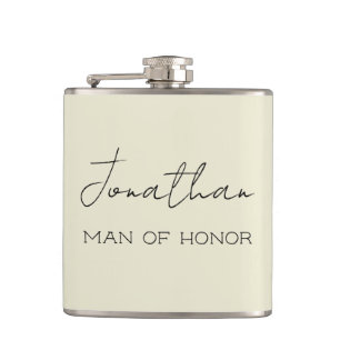 Cream Personalized Man of Honor Flask